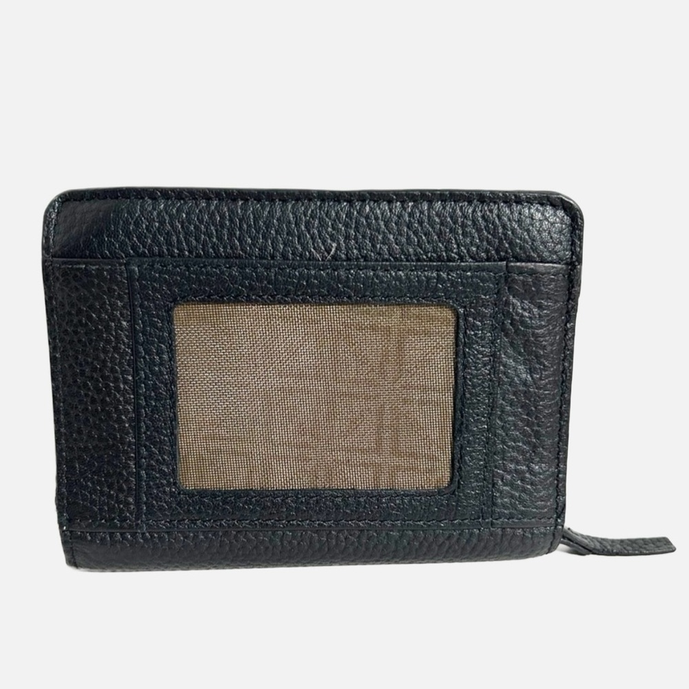 Lodis Black Pebbled Leather Zip Around Wallet ID Window Interior Organization